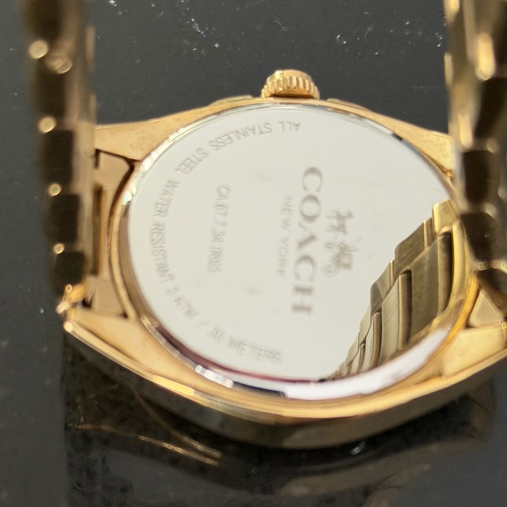 Coach Tristen Goldtone Watch with Teal Face Crystals Chronograph - Picture 3 of 3